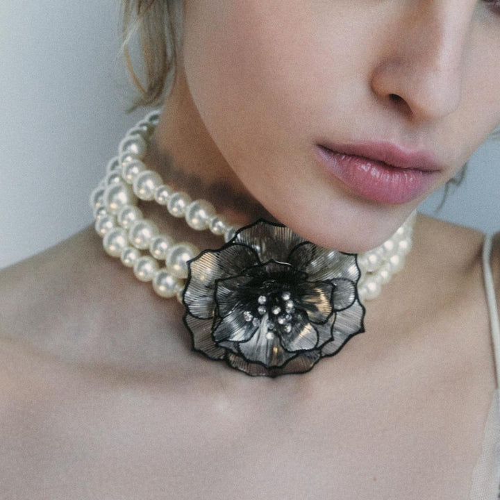PEARL FLOWER CHOKER AND BRACELET