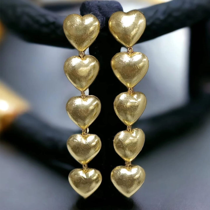 BRASS 5 LINE HEART EARRING