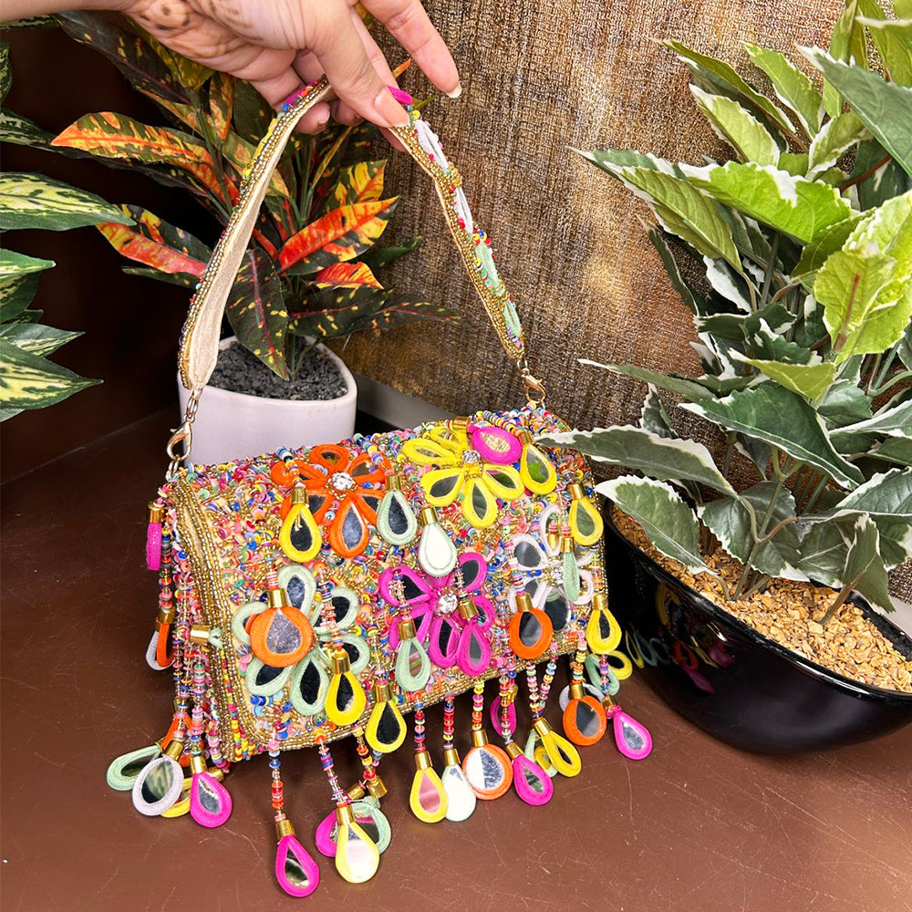 MULTI MIRROR  FLOWER  HAND BAG