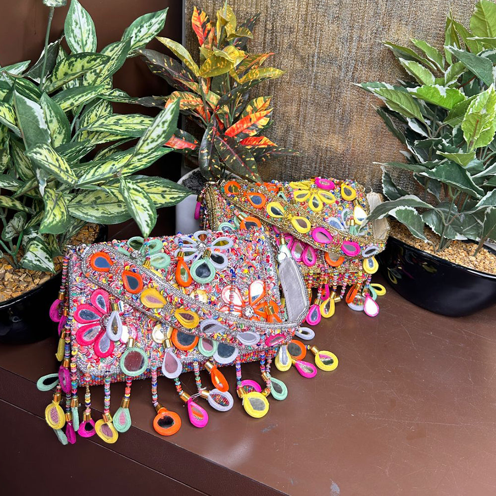 MULTI MIRROR  FLOWER  HAND BAG