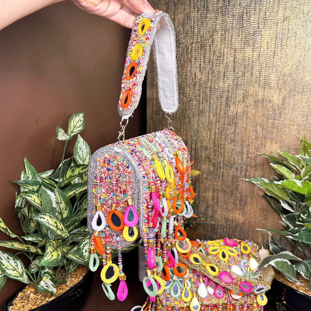 MULTI MIRROR  FLOWER  HAND BAG