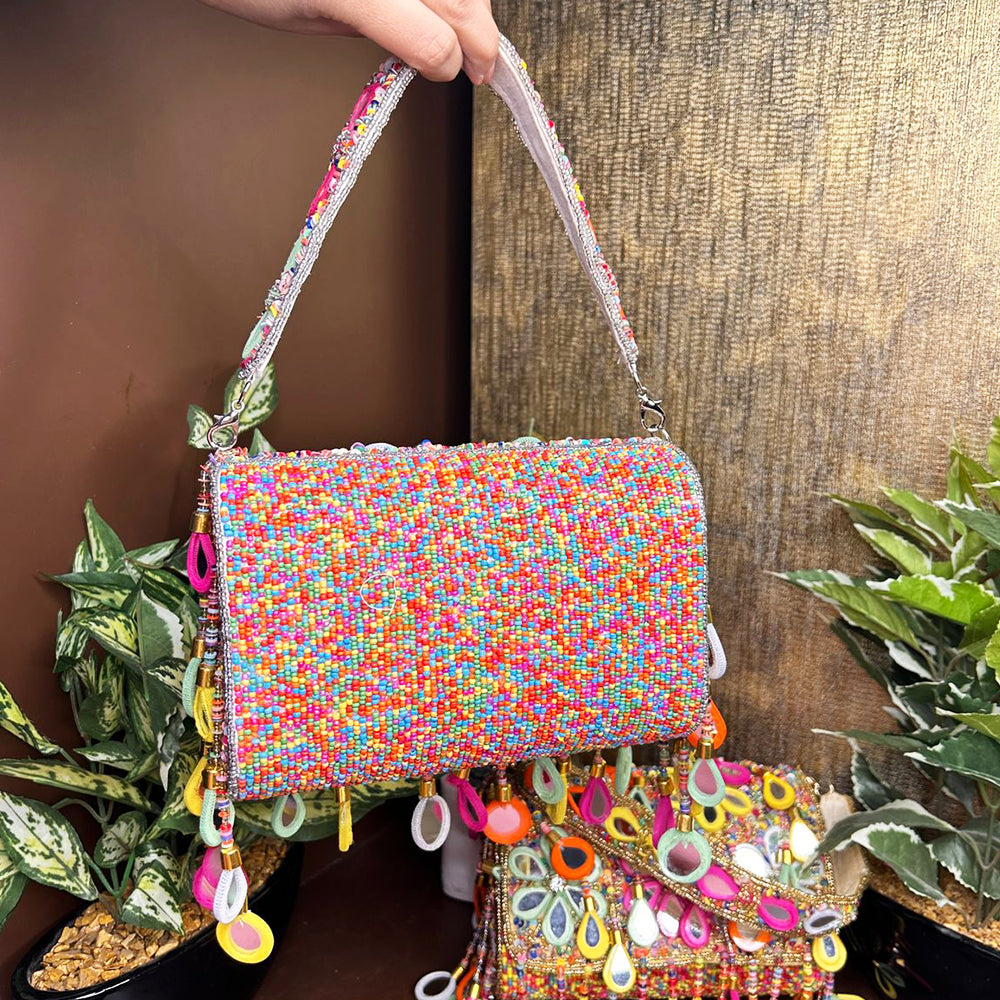 MULTI MIRROR  FLOWER  HAND BAG